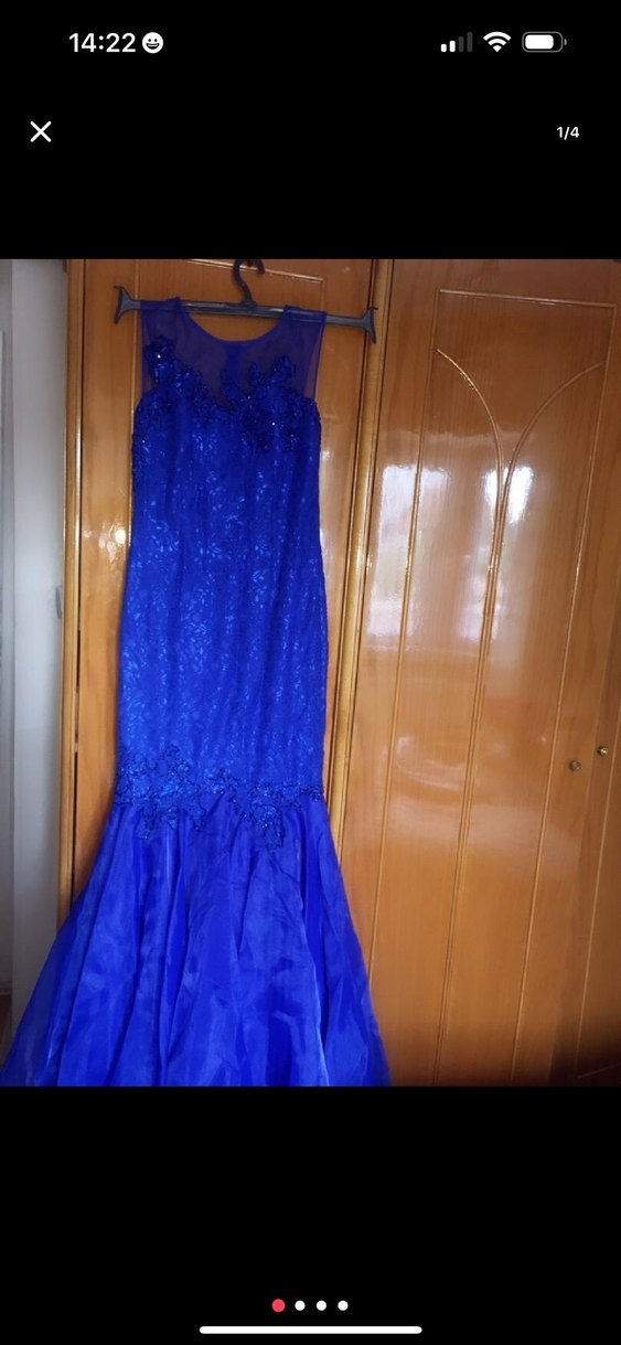 Mavi Uzun Drapeli Abiye Elbise - Görsel 3