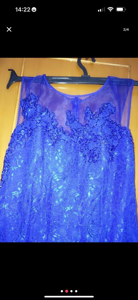 Mavi Uzun Drapeli Abiye Elbise - Görsel 2