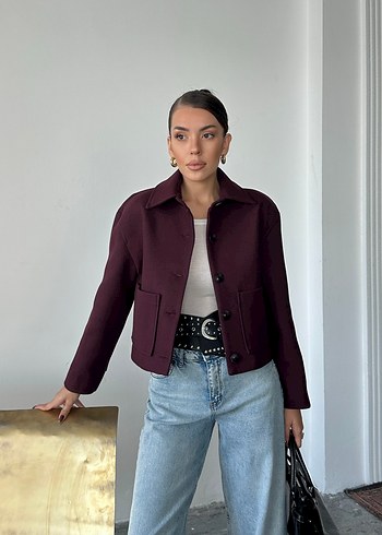 Örme Kısa Kaşe Boydan Düğmeli