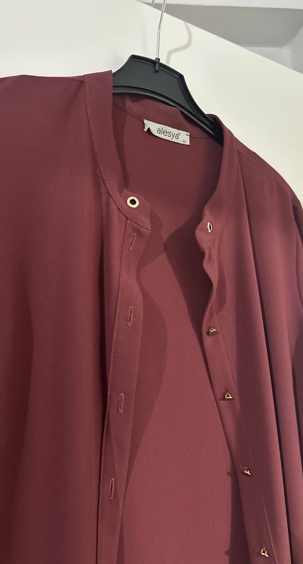 Bordo Nakışlı Kadın Uzun Kollu Uzun Boy Tunik - Görsel 3