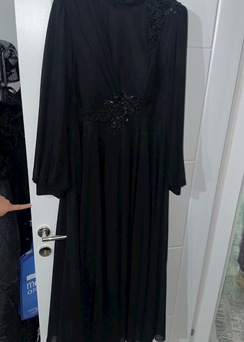 Uzun Kollu Siyah Gotik Abiye Elbise - Görsel 2