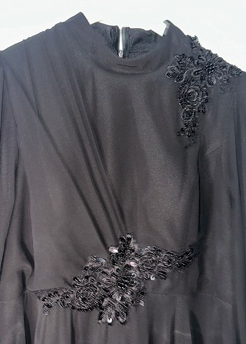 Uzun Kollu Siyah Gotik Abiye Elbise - Görsel 3