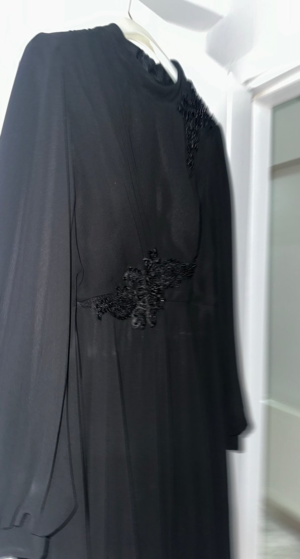 Uzun Kollu Siyah Gotik Abiye Elbise - Görsel 4