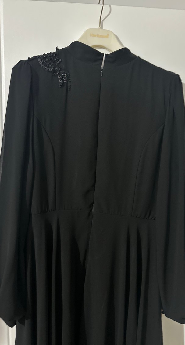 Uzun Kollu Siyah Gotik Abiye Elbise - Görsel 5