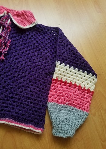 Renkli Örgü Bayan Hırka Uzun Kollu - Görsel 3