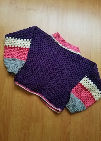 Renkli Örgü Bayan Hırka Uzun Kollu - Görsel 2