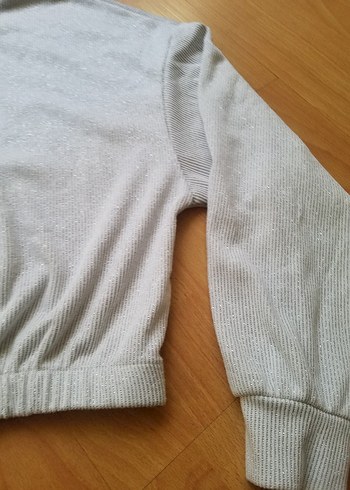 Gri SİMLİ Kadın Uzun Kollu CROP Sweatshirt - Görsel 3