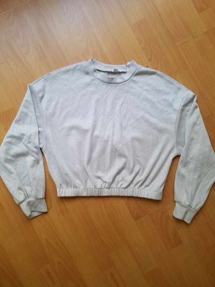 Gri SİMLİ Kadın Uzun Kollu CROP Sweatshirt - Görsel 2
