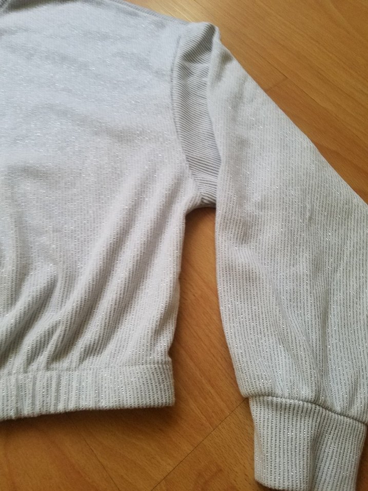 Gri SİMLİ Kadın Uzun Kollu CROP Sweatshirt - Görsel 3