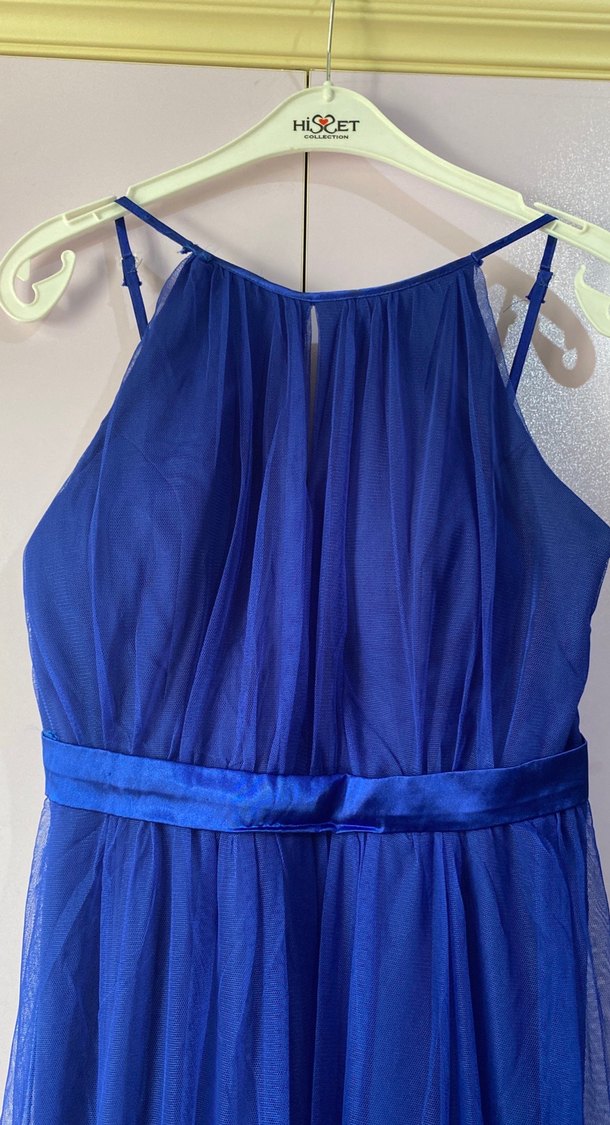 Uzun Mavi Drapeli Abiye Elbise - Görsel 2