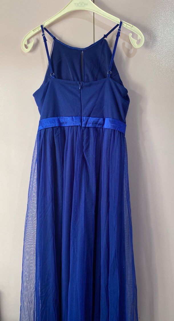 Uzun Mavi Drapeli Abiye Elbise - Görsel 3