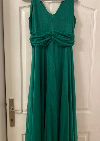 Koyu Yeşil Drapeli Uzun Abiye Elbise - Görsel 2