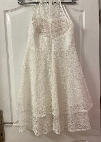 Beyaz Straplez Midi Dantel Mini elbise - Görsel 2