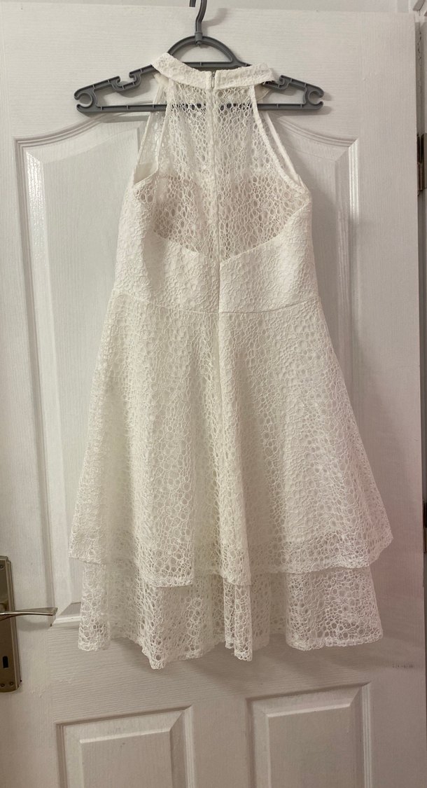 Beyaz Straplez Midi Dantel Mini elbise - Görsel 2