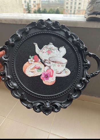 Siyah Çerçeveli Çaydanlık ve Fincan Desenli Tablo - Görsel 3