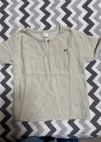 Gri Erkek Çocuk Keten V Yaka Kısa Kollu Gömlek - Görsel 3