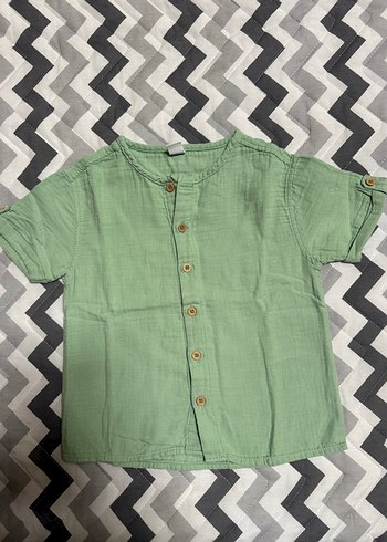 Erkek Çocuk Yeşil Keten Kısa Kollu Gömlek - Görsel 3