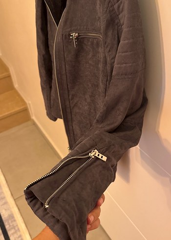 Antrasit Süet Biker Ceket - Görsel 8