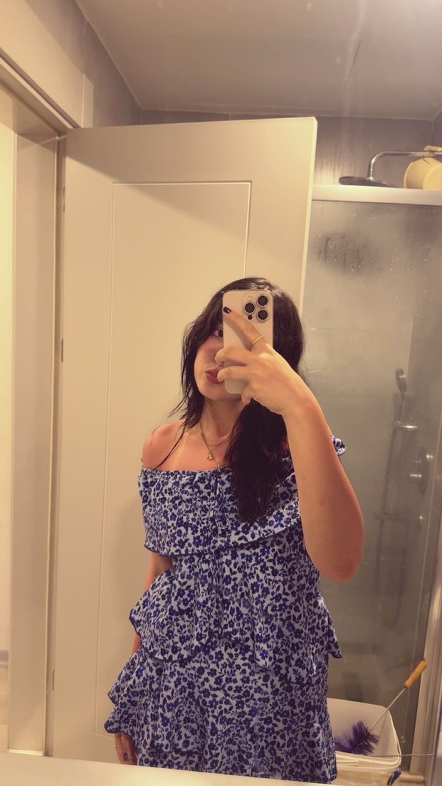 Mavi Batik Desenli Straplez Mini Elbise - Görsel 3