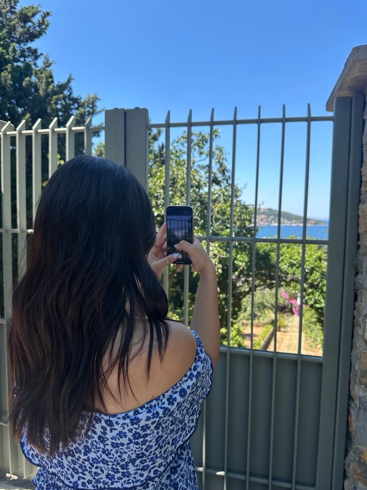 Mavi Batik Desenli Straplez Mini Elbise - Görsel 2