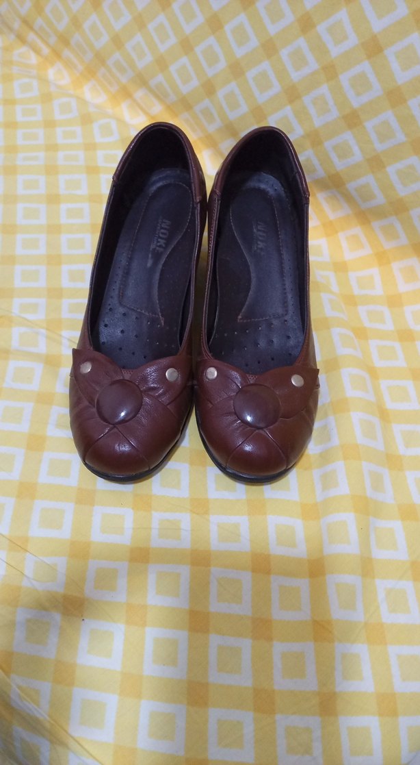 Kahverengi Deri Dolgu Topuklu Kadın Ayakkabı - Görsel 2