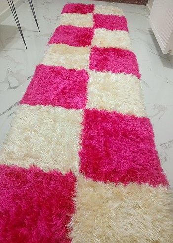 Beden Pembe ve Krem Kareli Yumuşak Halı