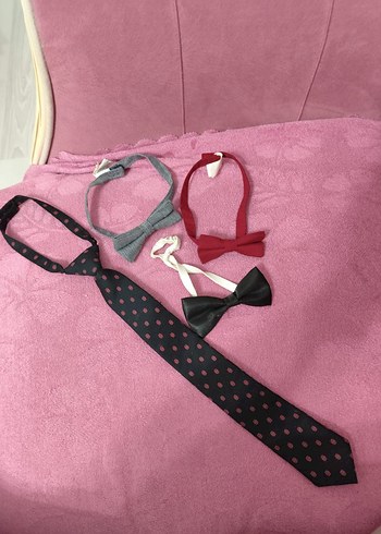 Çocuklar için Koyu Pembe Papyon ve Kravat Seti - Görsel 2