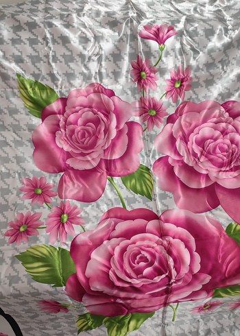 Pembe Güllü saten çift kişilik pike yatak örtüsü - Görsel 3