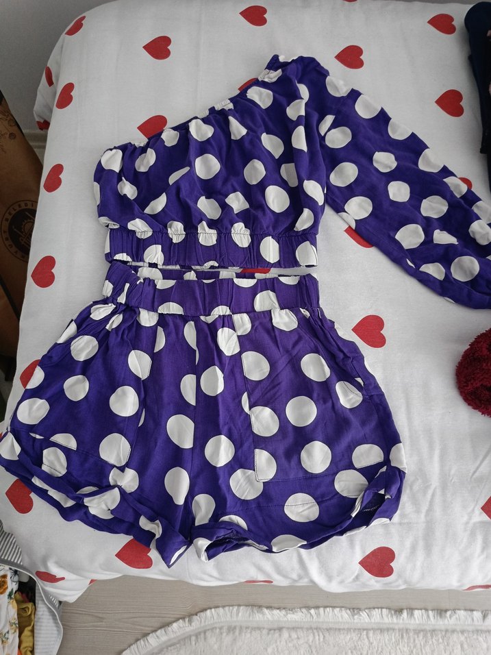 Mor Puantiyeli Şortlu Takım - Görsel 2