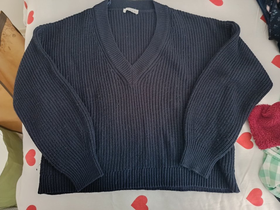 Kadın Lacivert V Yaka Triko Kazak - Görsel 2