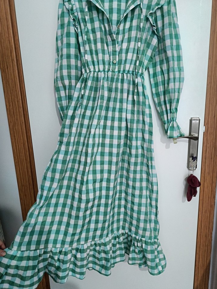 Yeşil Ekose Uzun  Elbise - Görsel 2