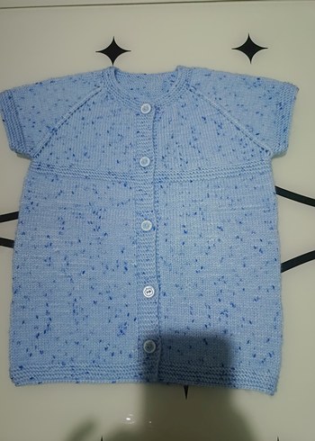 Mavi Kısa Kollu Örgü Erkek Çocuk Hırka El Örgüsü - Görsel 2