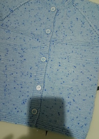 Mavi Kısa Kollu Örgü Erkek Çocuk Hırka El Örgüsü - Görsel 3