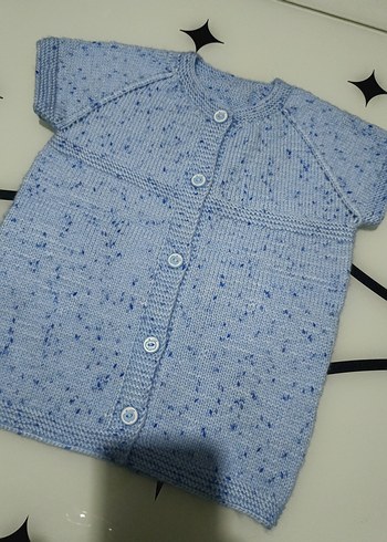 Mavi Kısa Kollu Örgü Erkek Çocuk Hırka El Örgüsü - Görsel 4