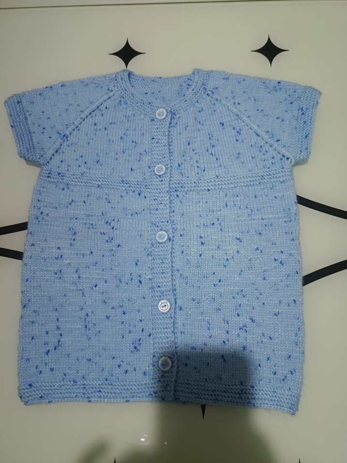 Mavi Kısa Kollu Örgü Erkek Çocuk Hırka El Örgüsü - Görsel 2
