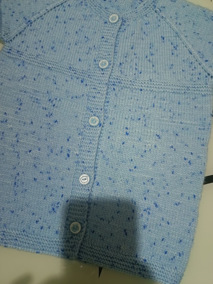 Mavi Kısa Kollu Örgü Erkek Çocuk Hırka El Örgüsü - Görsel 3