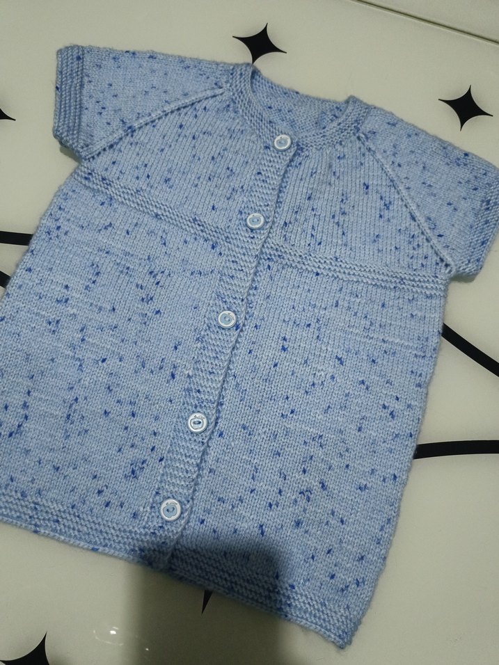 Mavi Kısa Kollu Örgü Erkek Çocuk Hırka El Örgüsü - Görsel 4