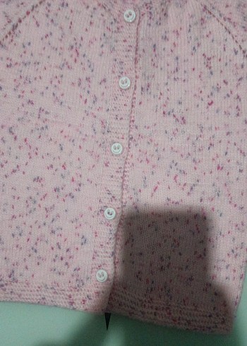 Kız Çocuk Pembe Düğmeli Kısa Kollu Hırka El Örgüsü - Görsel 3