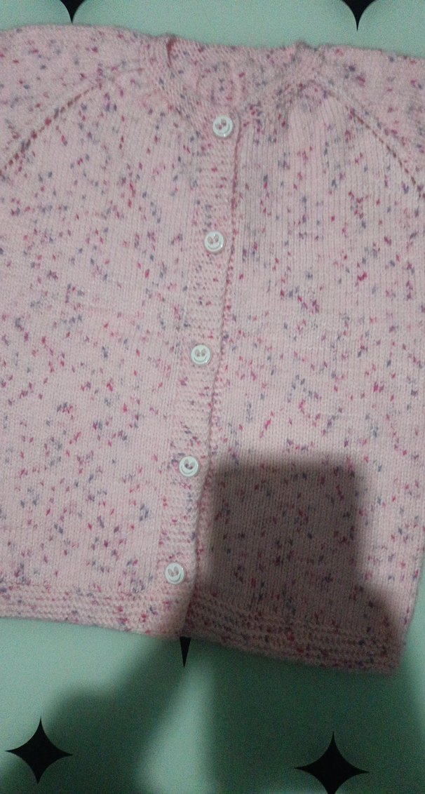 Kız Çocuk Pembe Düğmeli Kısa Kollu Hırka El Örgüsü - Görsel 3