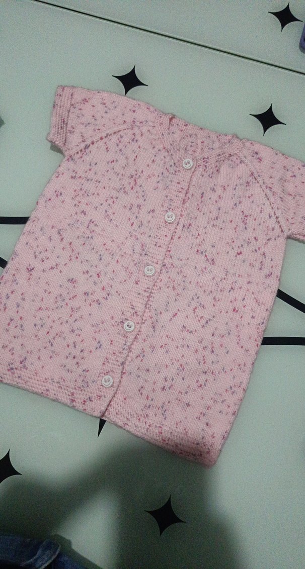 Kız Çocuk Pembe Düğmeli Kısa Kollu Hırka El Örgüsü - Görsel 4