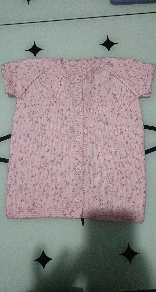 Kız Çocuk Pembe Düğmeli Kısa Kollu Hırka El Örgüsü - Görsel 2