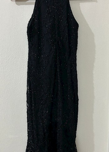 Siyah İşlemeli Boncuklu Uzun Abiye Elbise - Görsel 2