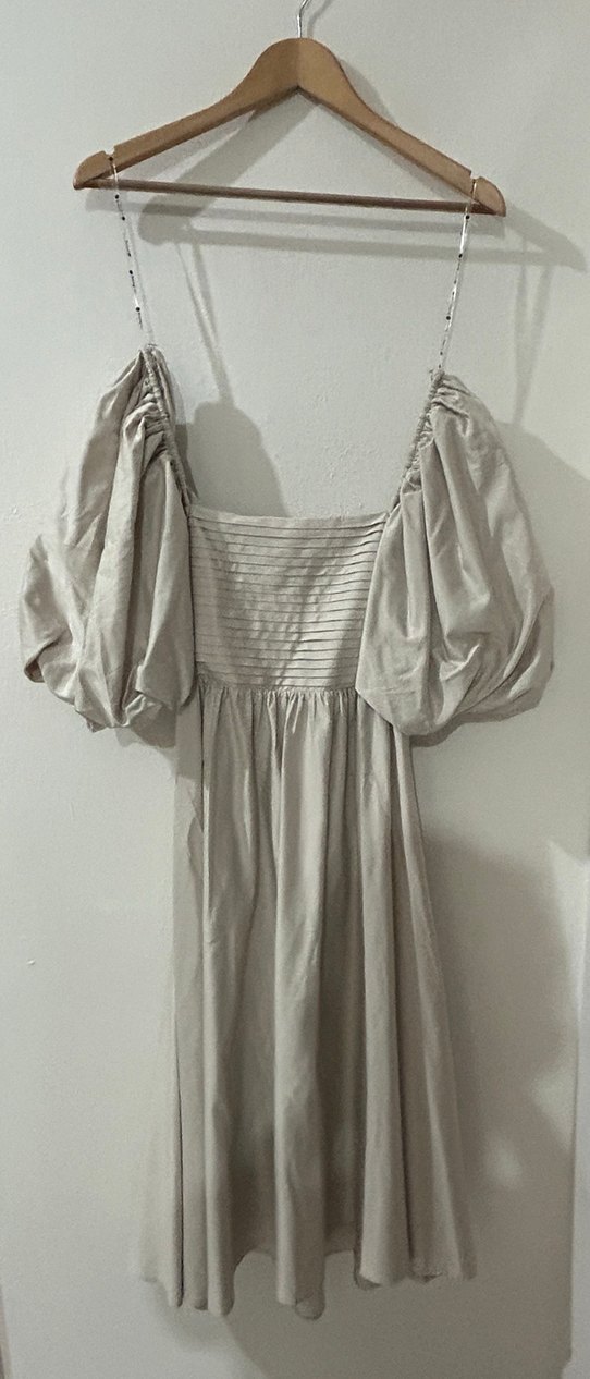 Bej Keten Uzun Bohem Elbise - Görsel 2