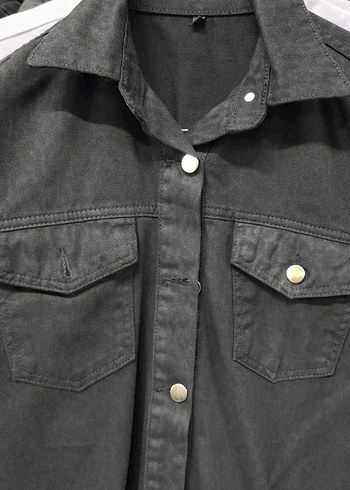 Siyah leopar Kadın Denim Ceket Düğmeli - Görsel 2