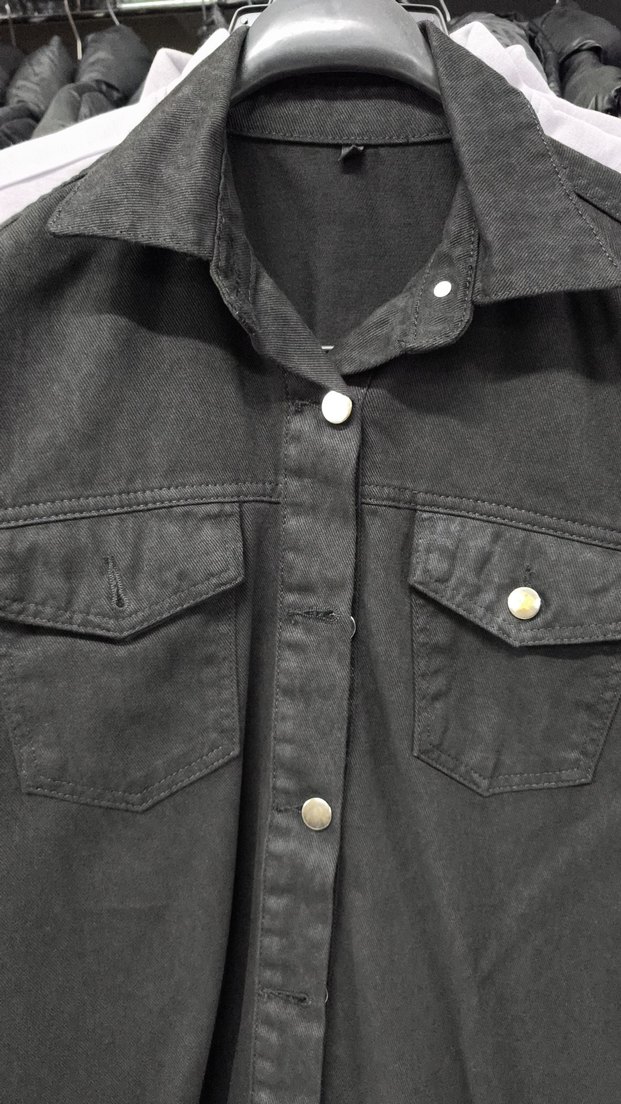 Siyah leopar Kadın Denim Ceket Düğmeli - Görsel 2