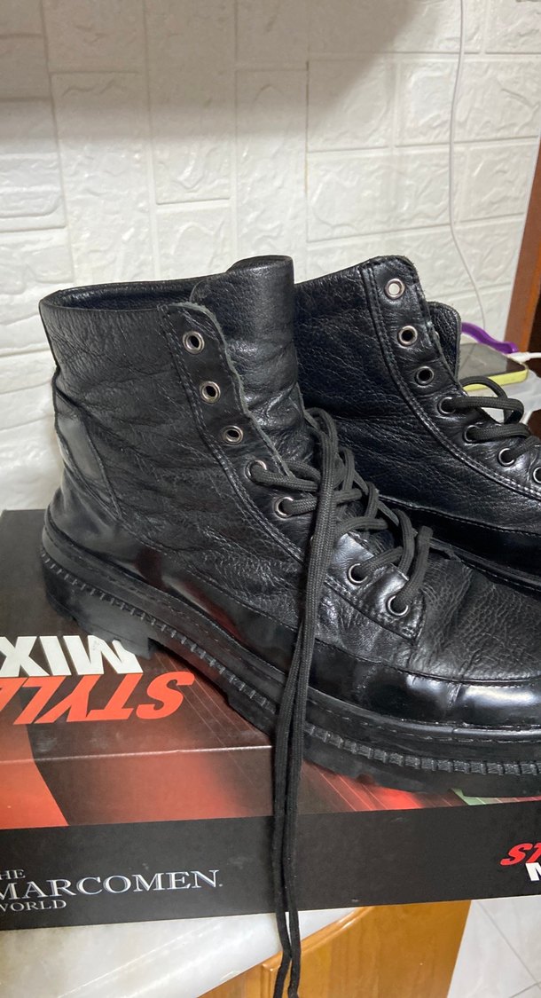 Siyah Deri Erkek Punk Bot - Görsel 3