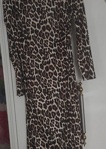 Kahverengi Leopar Desenli Uzun Elbise - Görsel 8