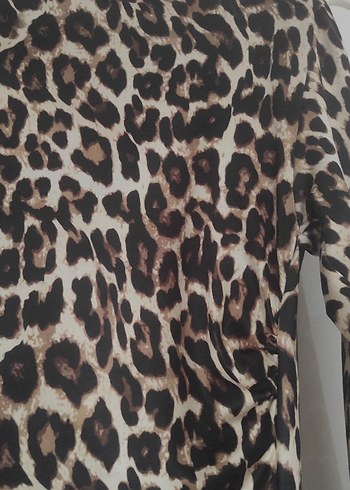 Kahverengi Leopar Desenli Uzun Elbise - Görsel 7