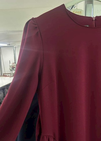 Bordo Uzun Kollu Yüksek Yakalı Abiye Elbise - Görsel 2