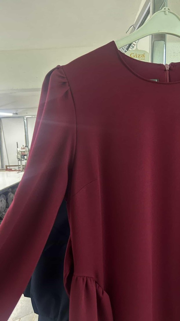 Bordo Uzun Kollu Yüksek Yakalı Abiye Elbise - Görsel 2